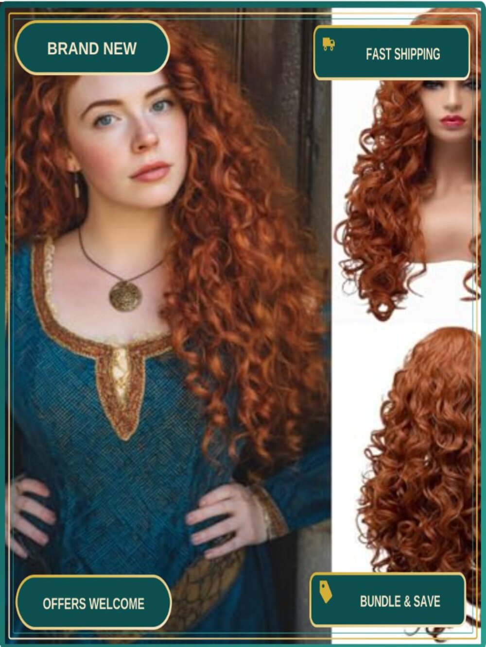 Curly Wavy Full Head Synthetic Wig Heat Resistant Adjustable Cap Cosplay